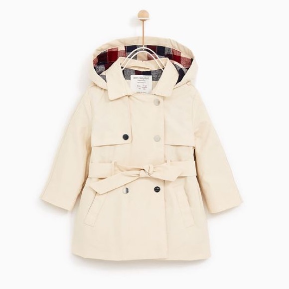 Zara Hooded Water Repellent Belted Trench Coat with Plaid Lining - Picture 1 of 7